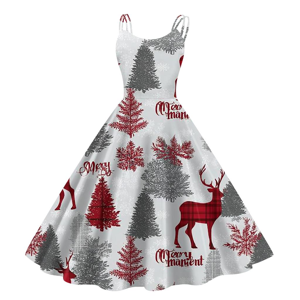 Children's Fashion Casual Christmas Print Sexy Off-the-shoulder Punk Retro Dress