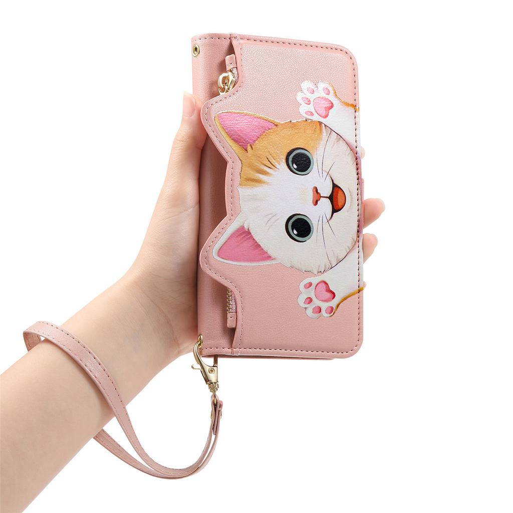 Cute Cat Leather Wallet Flip Case for Blackview Shark 6 9 Wave 8 8c 9c 6c Color 6 with 5 Card Slots Wrist Strap Cover