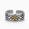 Vintage Floral Eye Of Horus Adjustable Ring Men Women Retro Geometric Copper Plated Finger