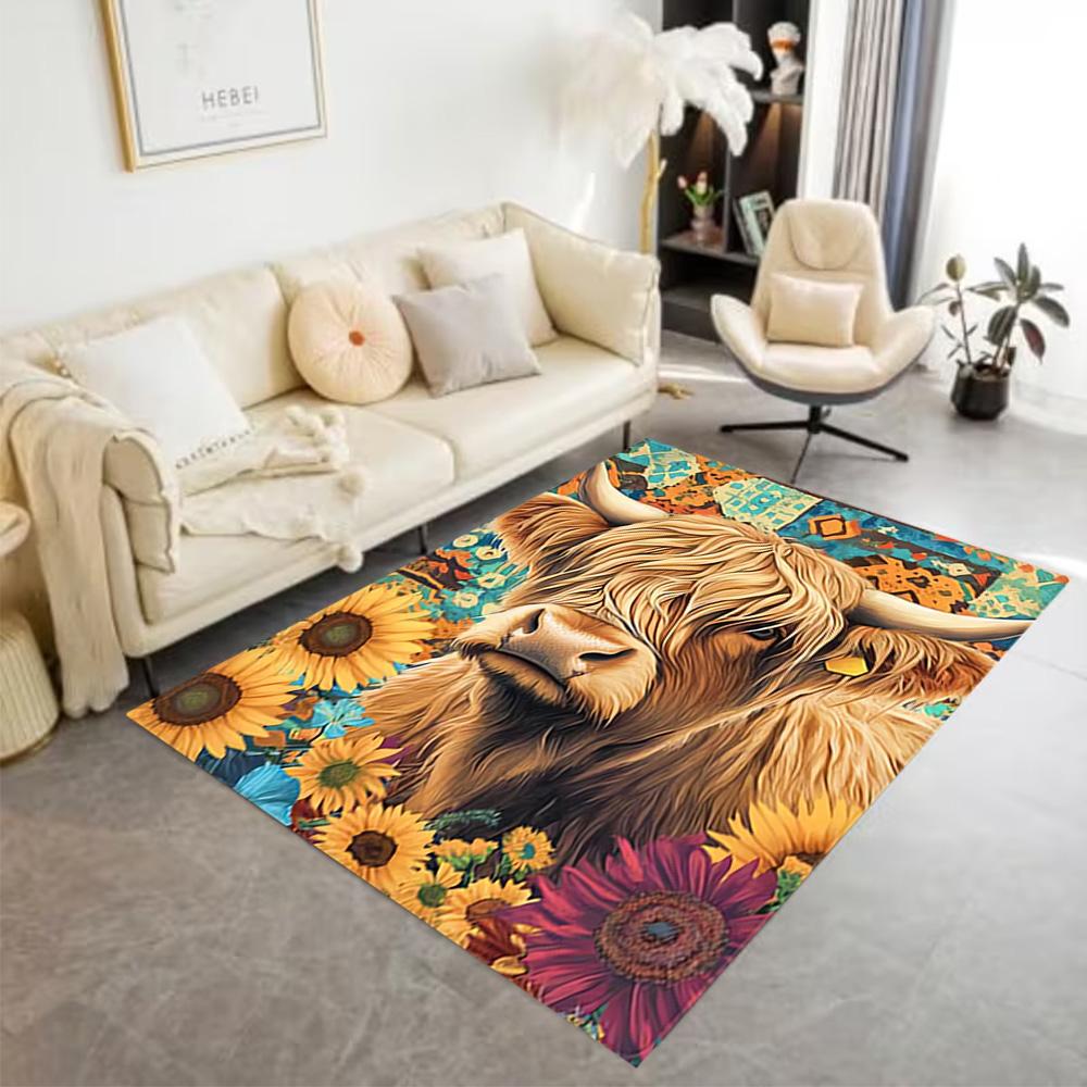 1pc home carpet highland cow design for office decor bedroom gift