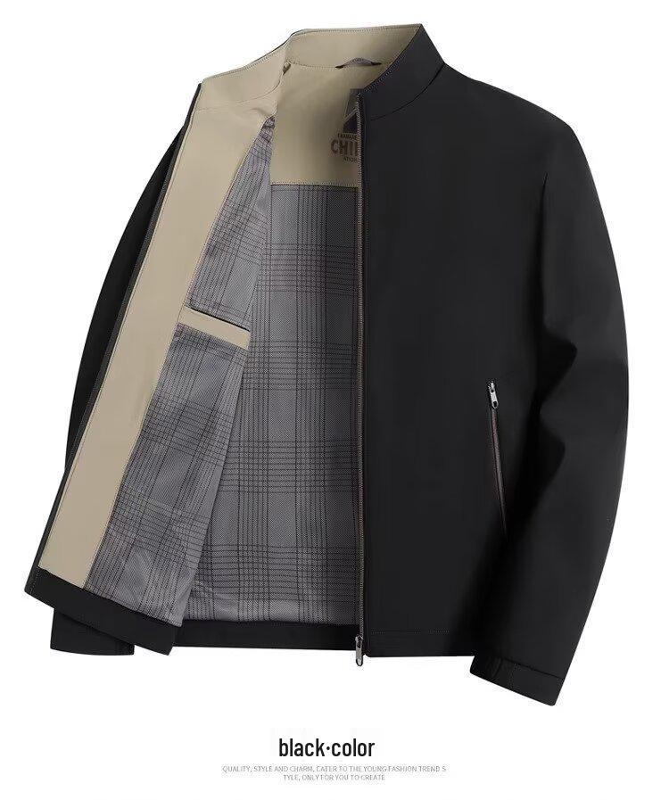 Men’s Light Luxury Double-Layer Business Casual Jacket - Stand-Up Collar, Solid Color, Suitable for Spring and Autumn