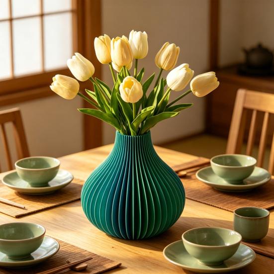 3D Printed Vase Modern Flowers Vase Decorative Vertical Textured Flower Vase for Dried & Fresh Flowers Farmhouse Coffee Table Kitchen Centerpieces