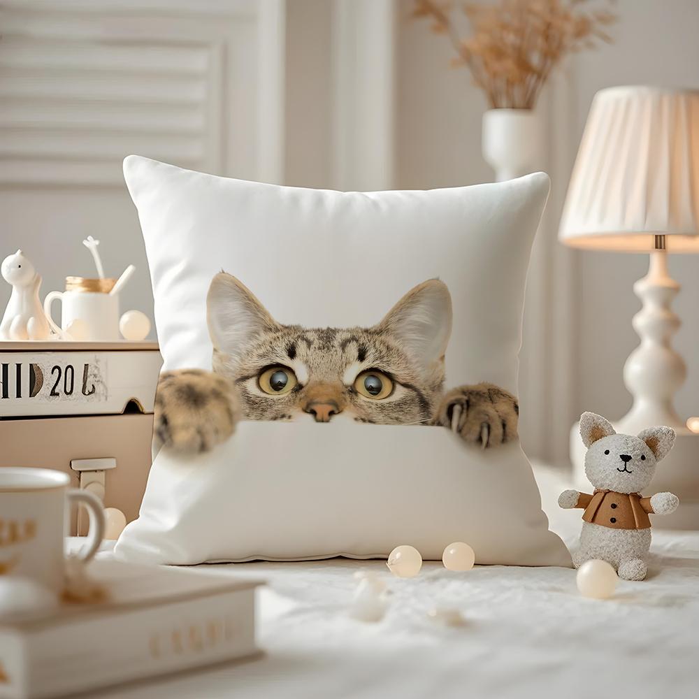 Art cat Cushion Cover Antidustmite Pillowcase Invisible zipper silky short plush Sofa cushion cover