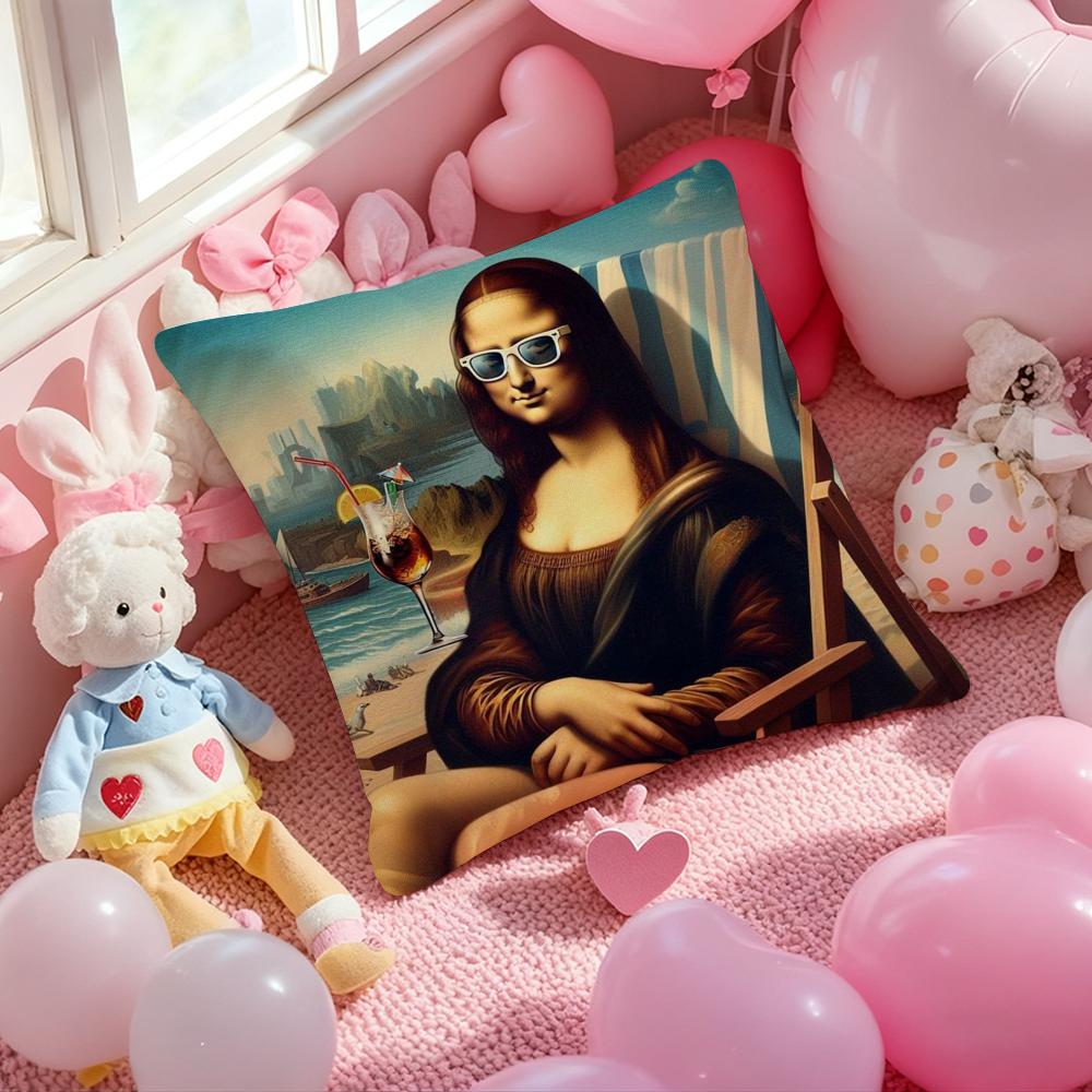 Modern Art Funny Mona Lisa Cushion Cover Pattern Printed Pillowcase for Living Room Sofa Cushion Cover & Bedroom Decor