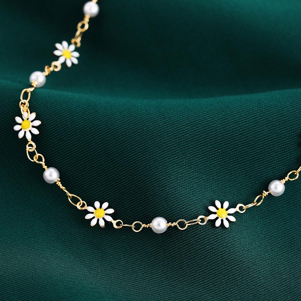 Cheville élégante fleur de marguerite avec chaîne de perles faite à la main, chevillières pour femmes, accessoires de sandales de plage d'été, bracelet de cheville