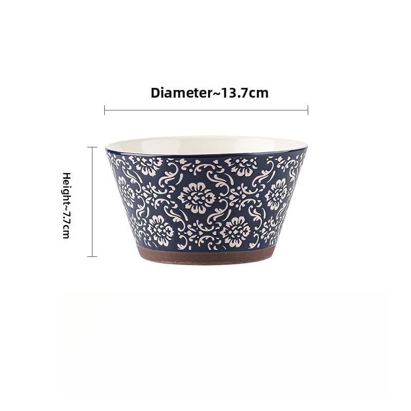

Japanese Underglaze Color Ceramic Bowl Set High Foot Rice Bowl Large Capacity Retro Tableware