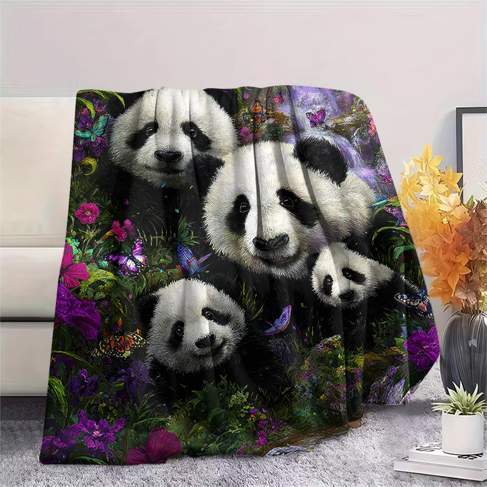 Pandas Print Flannel Blanket, High quality Comfortable for All Seasons, Home Decor, Warmth and Comfort, Perfect for Christmas Gifts
