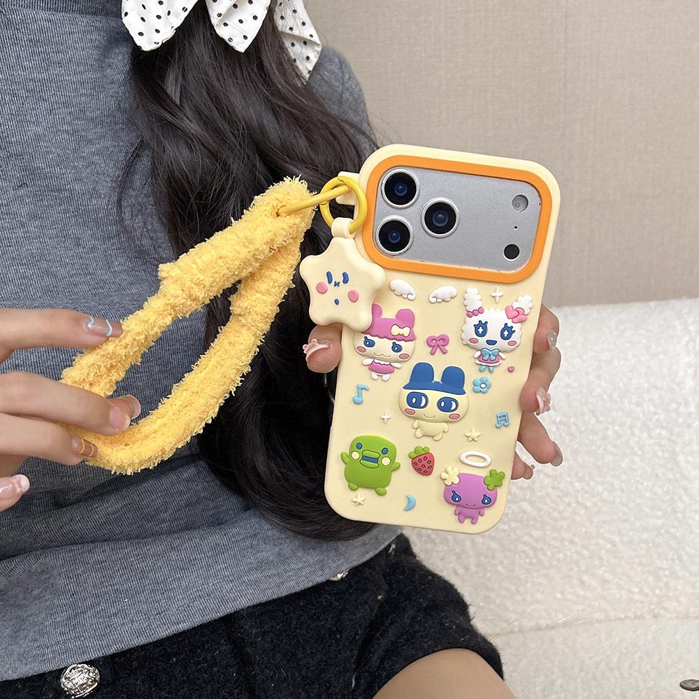 Lustiges 3D-Cartoon-Tamagotchi-Handgelenkschlaufe-Hülle Für iPhone 12 13 14 15 16 Plus 17 Pro Max Weiches Silikon Stoßfestes Rückseitige Abdeckung
