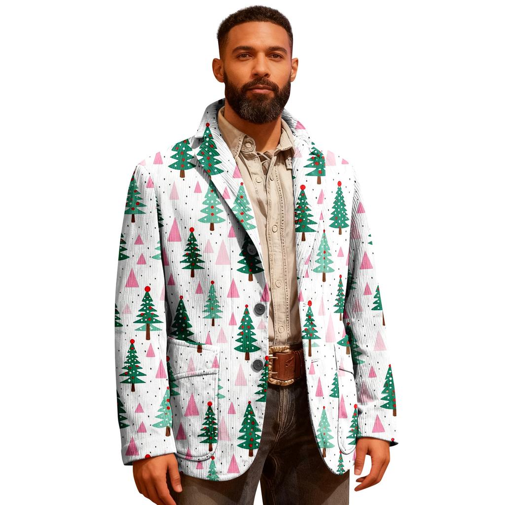 Men's Ugly Christmas Corduroy Warm Pocket Suit Jacket Cardigan Men's Casual Suit