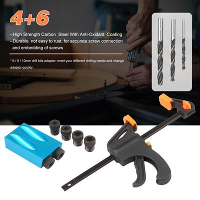 Kit Jig per Fori a Tasca 8mm 10mm Angolo 15 Gradi Guida per Trapano Strumento per la Lavorazione del Legno Jig per Fori Inclinati