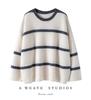 Women's Striped Cashmere Knit Top - Loose Fit, Round Neck, Soft, Versatile Fashion for Autumn/Winter.