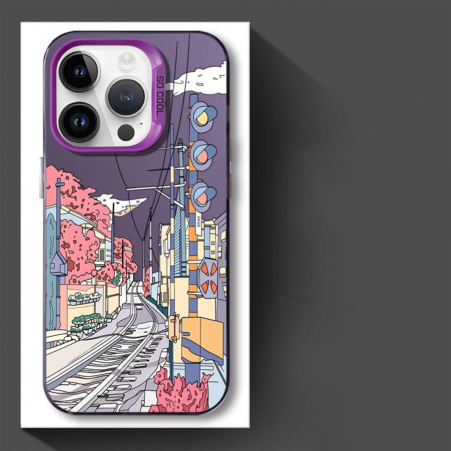 Cartoon Japanese City Scenery Case for iPhone 17 Pro Max 16 11 14 Plus Air 15 12 Pro 13 Phone Cover