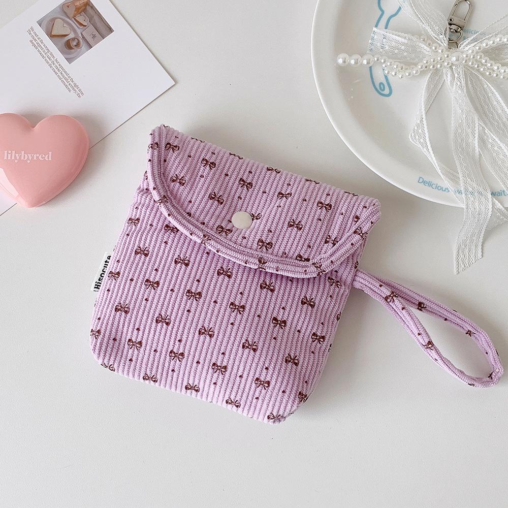 Cosmetic Organizer Bag Warm Corduroy Makeup Bag Women Cosmetic Case Versatile Bow Sanitary Napkin Pouch For Daily Use School
