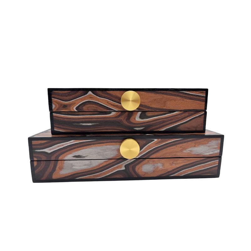 Modern Wooden Grain Ornament Storage Box - Decorative Display and Soft Furnishings for Home Decor.