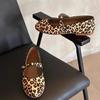 Fashion 2025 New Retro Round Head Ballet Shallow Mouth One Word Buckle Flat Leopard Print Single Shoes Woman
