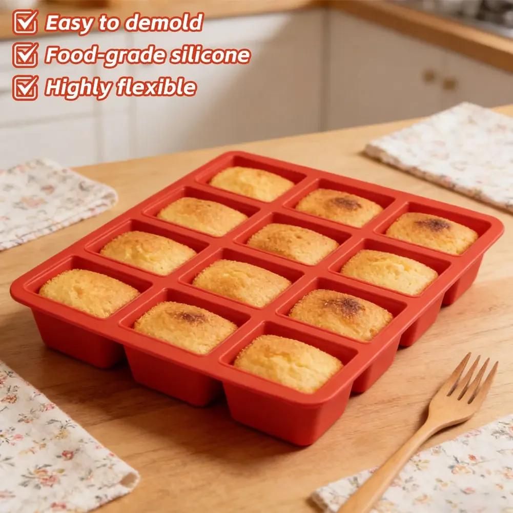 12-Cavity Silicone Cake Mold Heart-Shaped Non-Stick Baking Mold for Brownies Food-Grade Microwave Safe Cupcake Making Tool
