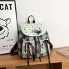 Sweet Bow Double Shoulder Bag Plaid Pattern Contrast Color Student Schoolbags Grid Pattern Star Print Mint Green Small Backpack