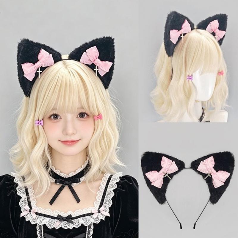 Themed Party Ear Headband with Soft Plush Texture, Ribbon Detail and Hanging Charm for Costume Styling and Photos