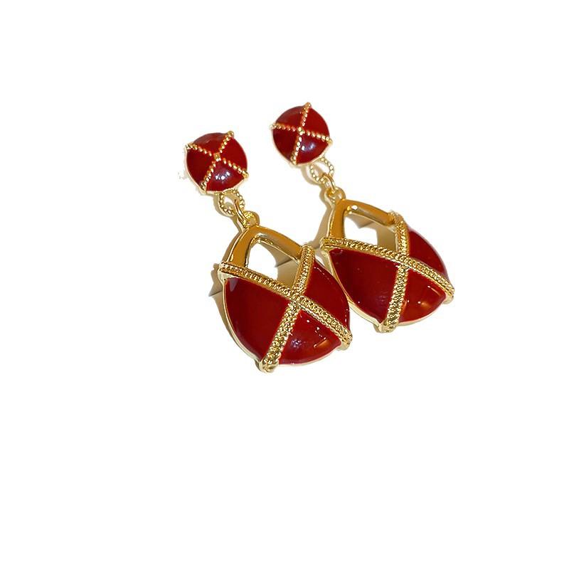 Ankola Red Spray Paint Love Ear Buckle Earrings Hong Kong Style Sweet Versatile Commuter Earrings Light Luxury High-end Earrings Women