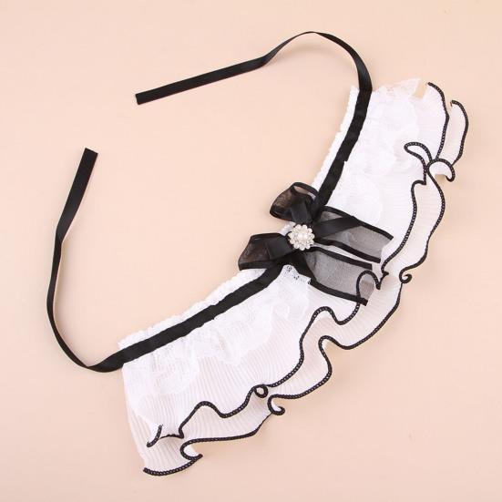 Elegant Faux Pearl Pet Bib Lace Ruffle Cat Collar, Bandana with Bow Knot, Retro Puppy Formal Neckwear Cute Princess Collar for Cats Small Dogs Wedding