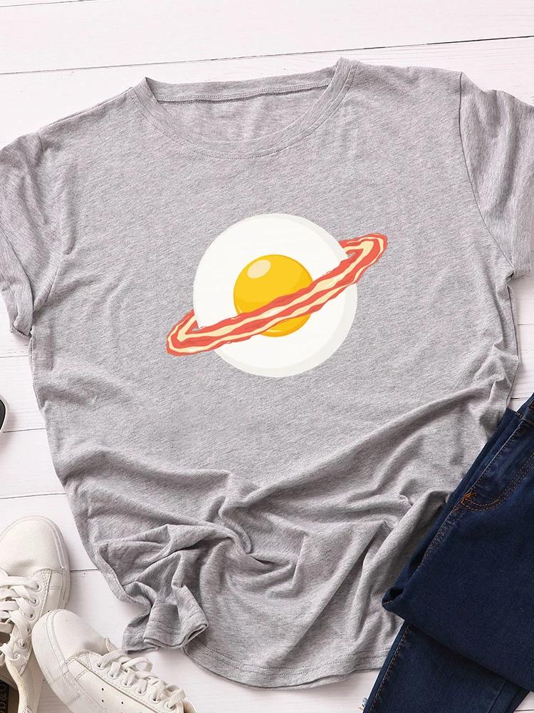 Poached Egg Planet Print Women T Shirt Short Sleeve O Neck Loose Women Tshirt Ladies Tee Shirt Tops Clothes Camisetas Mujer