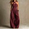 Women's Halter Sleeveless High Waist Loose Wide Leg Jumpsuit Solid Striped Casual Long Pant Romper For Vacation Daily Wear