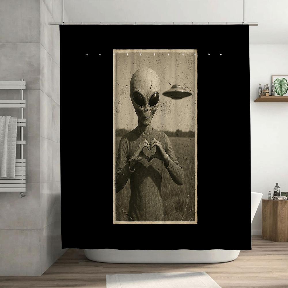 Alien Shower Curtain Space Galaxy Horror Film Cosmic Decor Bathroom Set Vintage Sci Fi Home Decor Wall Art