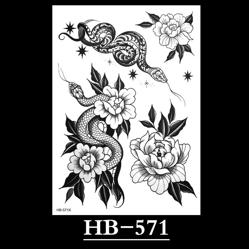 Flower Sketch Tattoo Sticker, Black And White Half Arm Tattoo Sticker, Waterproof And Sweat Proof Tattoo