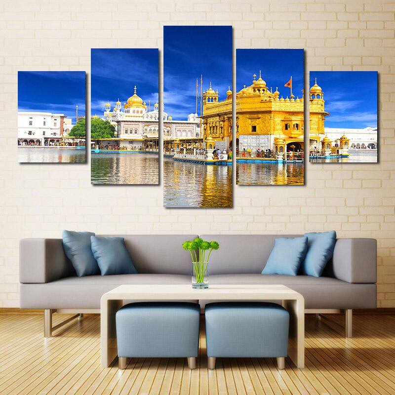 5 kusů Krajina Zlatý chrám Amritsar Obraz na plátně Budova Plakáty a obrazy Nástěnné obrazy Cuadros Home Decor Bez rámu