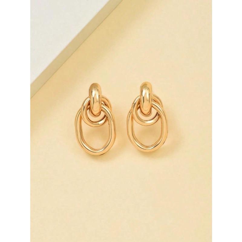 1pair Fashionable Multi-Turn Knotted Design Stud Earrings For Women, Double Hoop Studs, Statement Dangling Earrings, Unique Earrings
