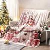 Glam Style Pink Snowman with Christmas Gifts Print Flannel Throw Blanket-All Seasons Mixed Color Knitted Polyester Multipurpose
