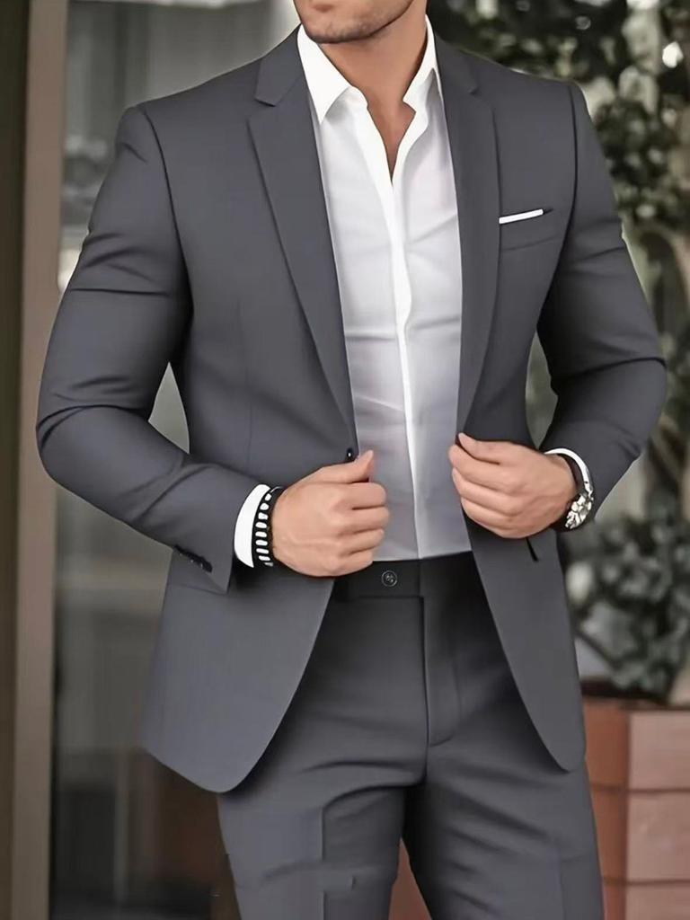 Men Solid Color Slim Fit Formal Business Banquet Suit Set