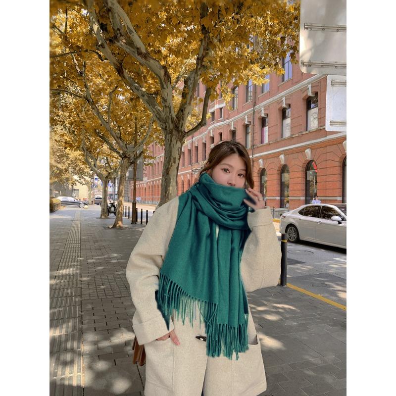 Wool Scarf Women's Autumn and Winter Thickened Red Cashmere Scarf Solid Color Versatile Shawl Dual Purpose Red Scarf