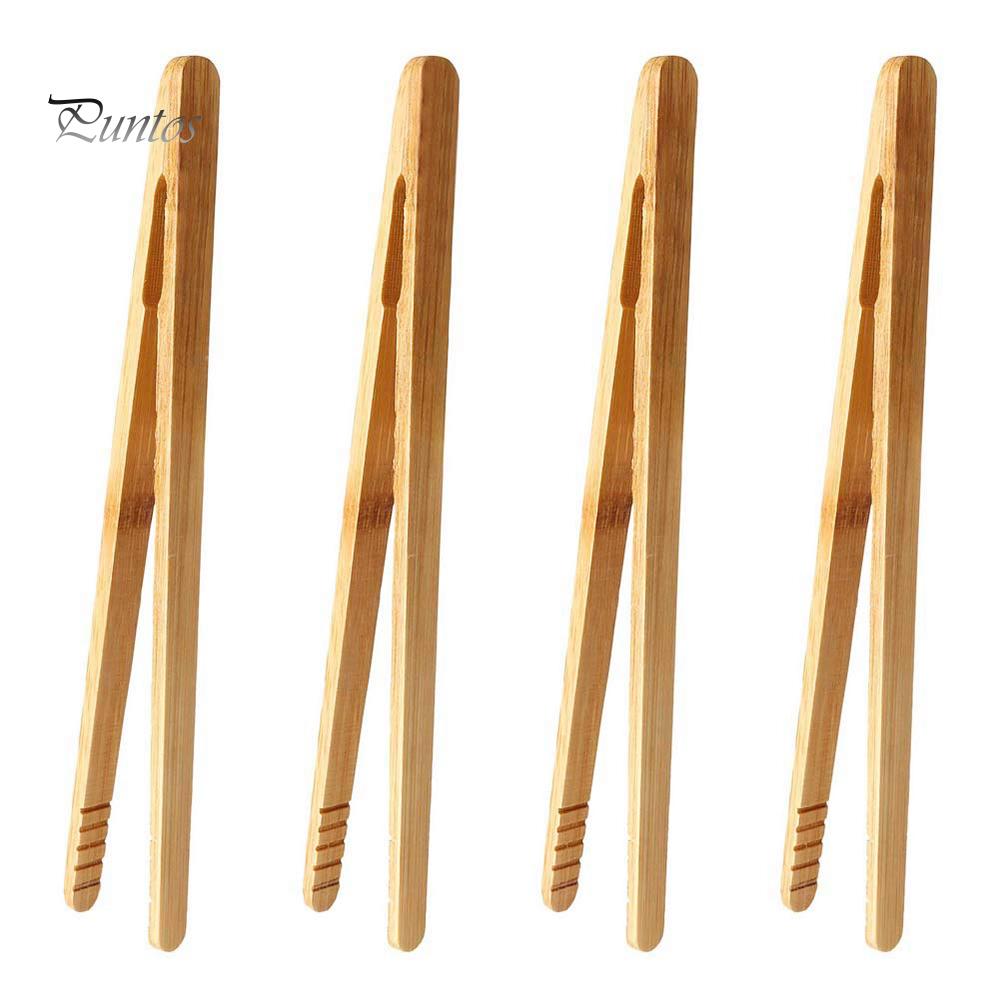 Puntos 4Pcs Bamboo Food Clip Toaster Salad Cake Tea Tweezer Clamp Tongs Cooking Tool