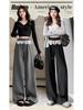 Women's High-Waist Black Polka Dot Lace Trim Wide-Leg Sporty Pants for Spring