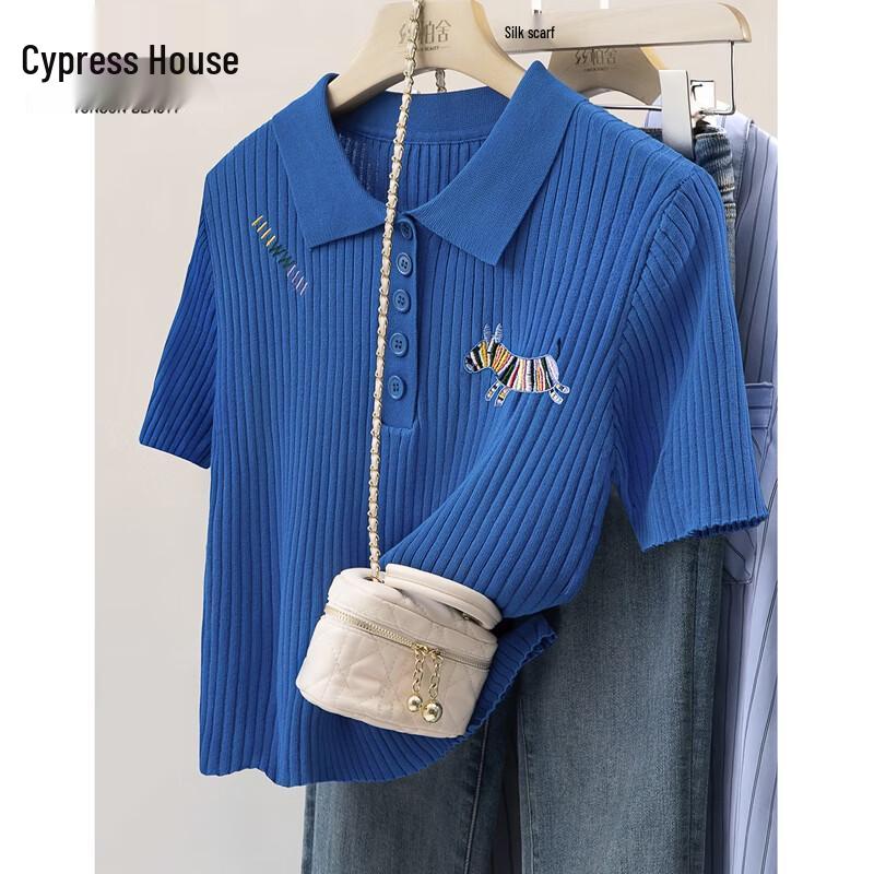 Женский трикотажный топ с лацканами и коротким рукавом Cypress House M