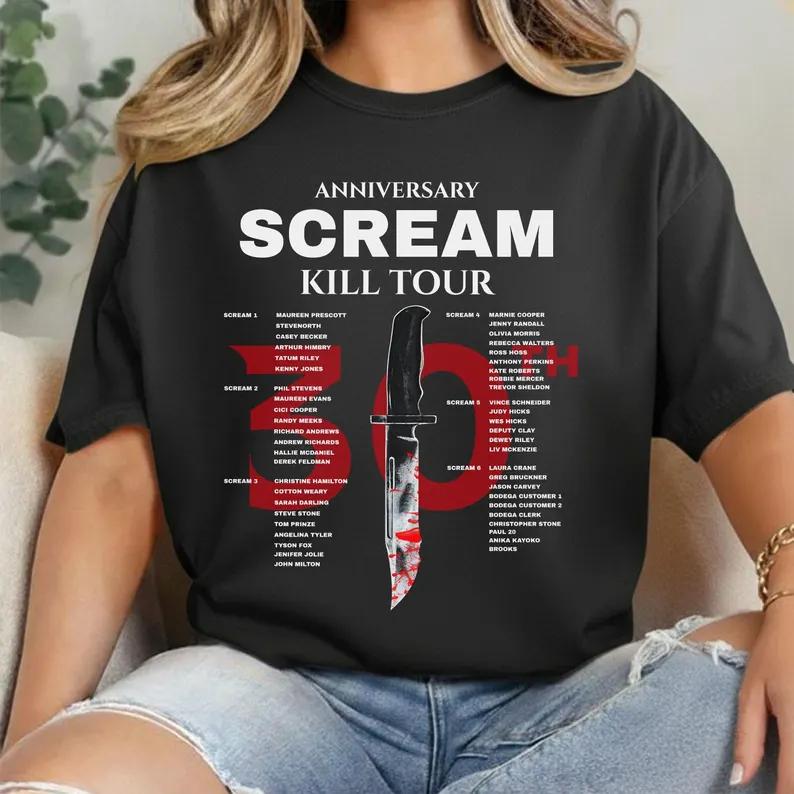 

Scream 7 Kill Tour 2026T 30th Anniversary Horror Movie Pattern Retro Ghost Killer Unisex Neutral Cotton TShirt Comfortable Summer S