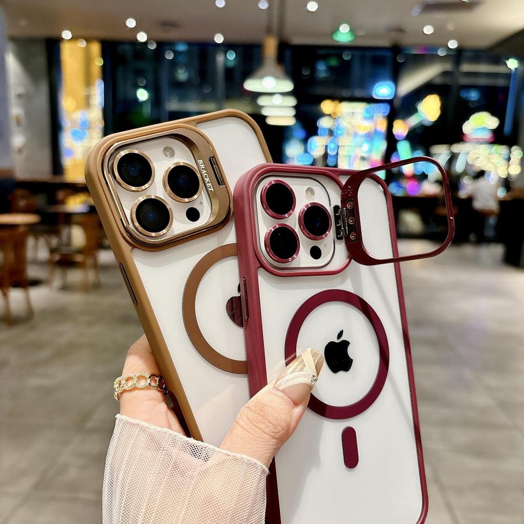 Custodia Protettiva in Silicone Trasparente a Colore Solido con Supporto per Obiettivo Fotocamera e Ricarica Magnetica per iPhone 17 16 PM 15 Plus 14 13 12 11 Pro Max