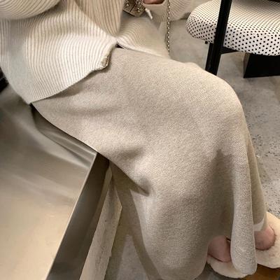 Schmal geschnittener Damen-Midirock im eleganten Strickstil im französischen Stil für Herbst und Winter, ohne Schlitz, figurbetont, A-Linie, Bleistiftrock