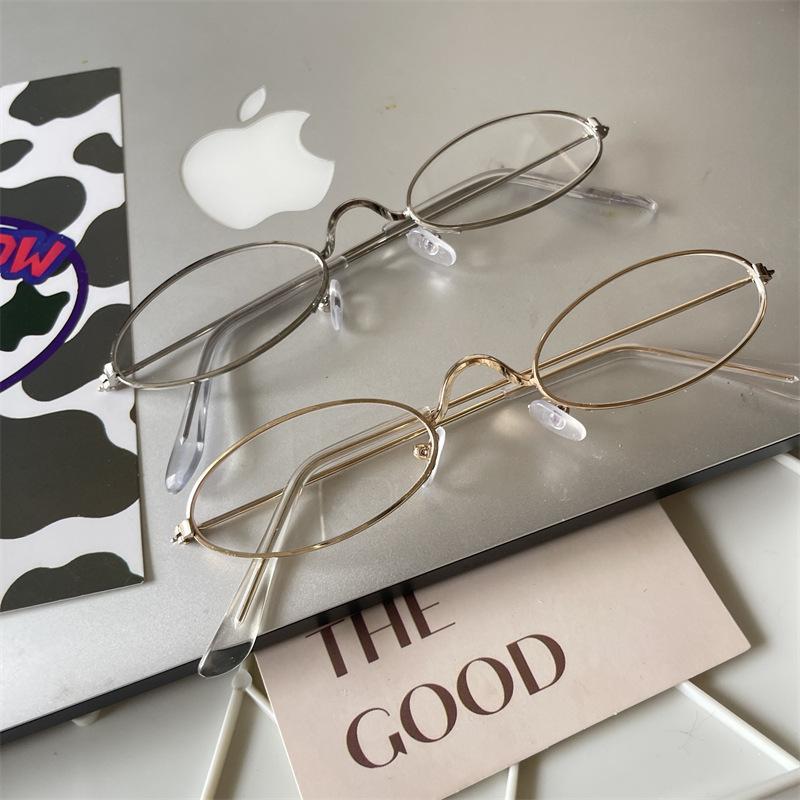 Japanese Harajuku Metal Oval Glasses Gold Silver Metal Elliptic Glasses Vision Care Anti-blue Eyeglasses Frame for Women Men
