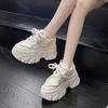Modne 8CM Wysokie Obcasy Platformowe Sneakersy Kobiety Gruba Podeszwa Sznurowane Jednolite Sportowe Buty Taty Wiosna Jesień Kobieta Sportowe Grube Sneakersy