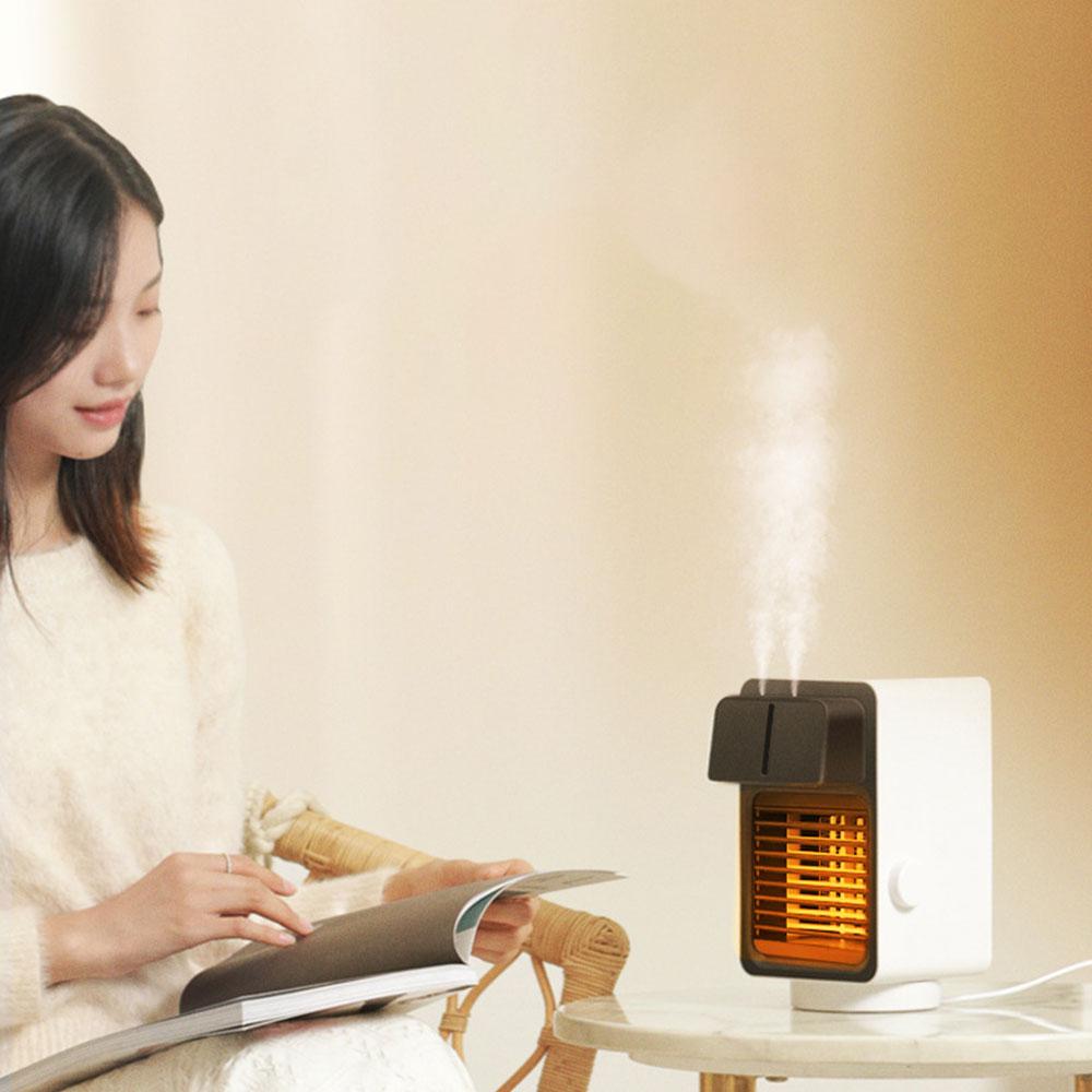 Small Desktop Heater, Humidifier, Shaking Head Heater, Multi-functional Household Instant Heating Fan Sprayer