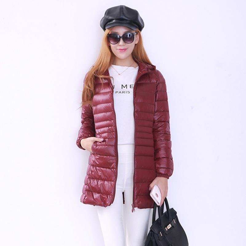 Pinghu leichte und dünne Daunenjacke Damen mittel und lang mit Kapuze Herbst und Winter neu schlank und leicht dünn große Größe Mantel
