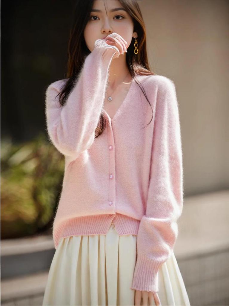 Korean Style V-neck Wool Knit Cardigan for Women - Autumn & Winter Fashion Sweater