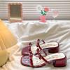 Fashion Slippers Casual Summer Women's Shoes Pantofle Square Heel Butterfly-Knot Heeled Mules Slides Luxury 2025 Block High Pumps
