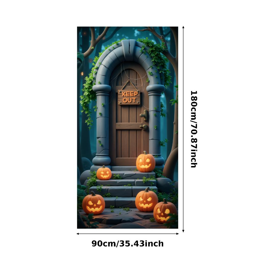 Party Backdrop Jack O'Lantern Event Banner Haunted House Banner Wooden Door Halloween Banner For Holiday Decor Haunted House