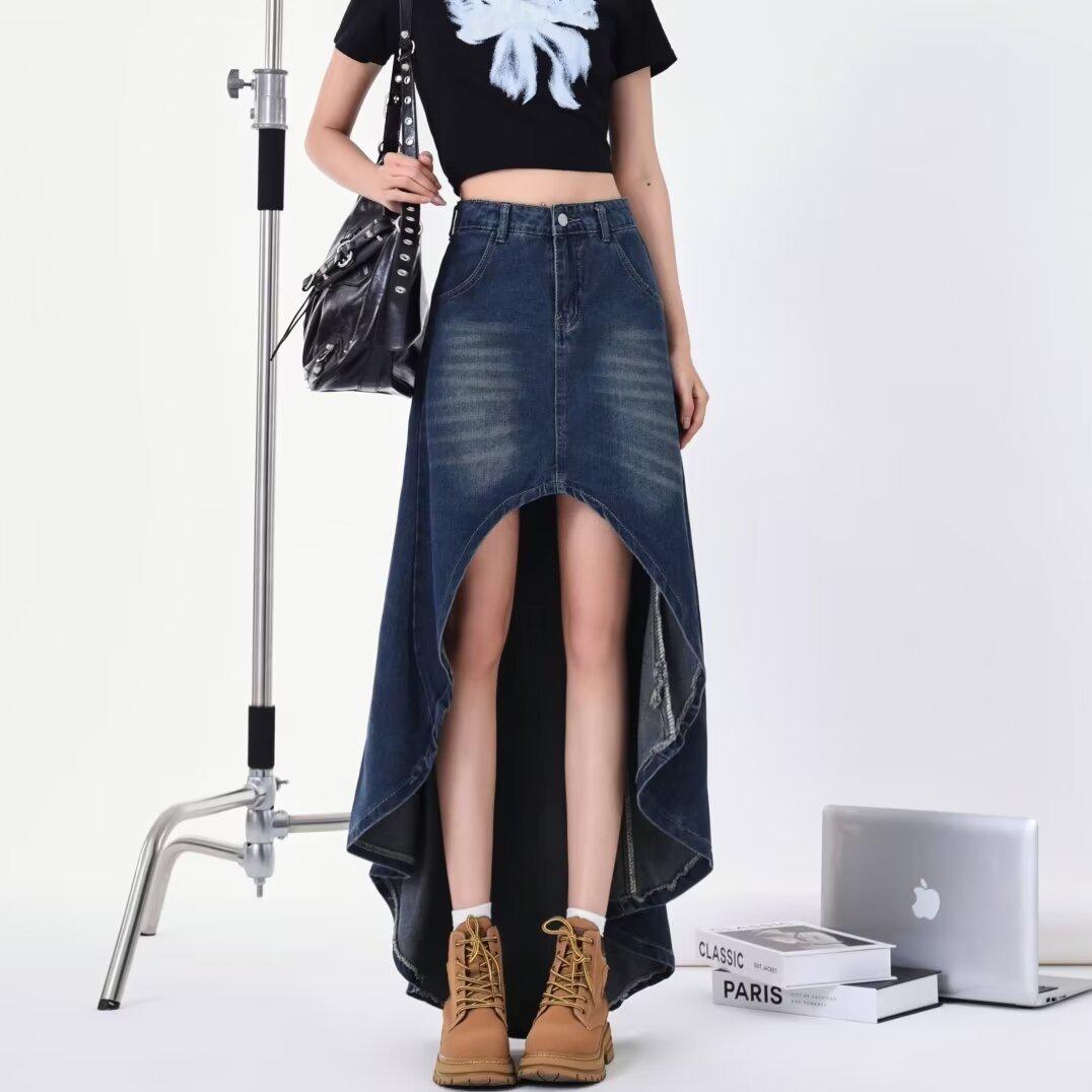 

Асимметричная юбка-рыбий хвост из денима больших размеров для женщин с высокой талией — коллекция Весна/Лето 2024. Large