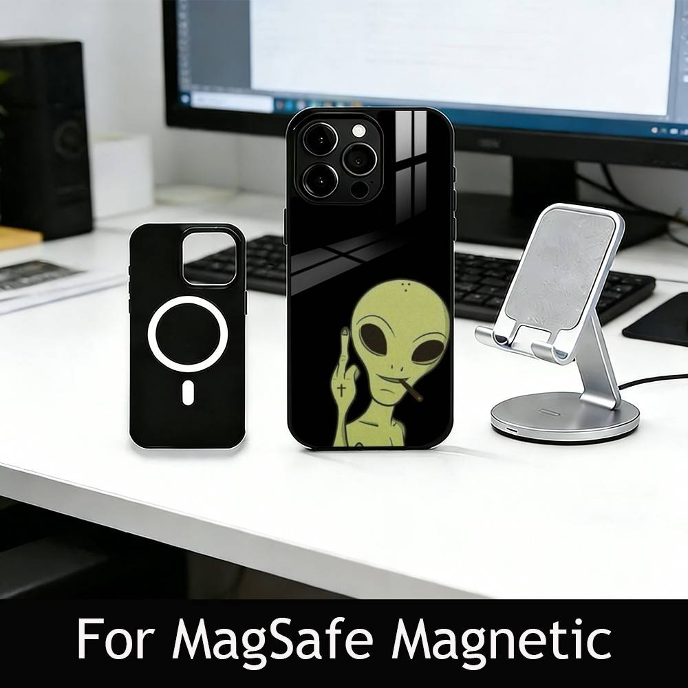 F-Funny A-Alien Phone Case For iPhone17,16,15,14,13,12,11 Plus,Pro Magnetic For Magsafe Wireless Charging