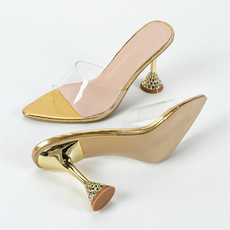 Eilyken 2025 Summer PVC Transparent Pointed Toe Woman Slippers Street Style High Heels Banquet Dress Slide Shoes