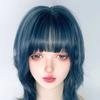 Blue Synthetic Mullet Head Wig with Bangs Short Straight Natural Anime Women Men Cosplay Hair Wig for Daily Party